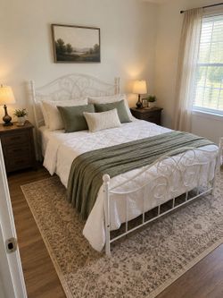 White Queen Metal Bed Frame ● Elegant Scroll Design
