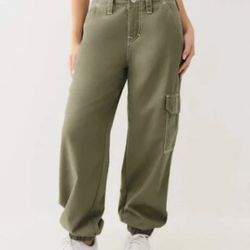 True Religion Woman’s Bobbi Baggy Cargo Jogger Size 29 NWT Green retail $199
