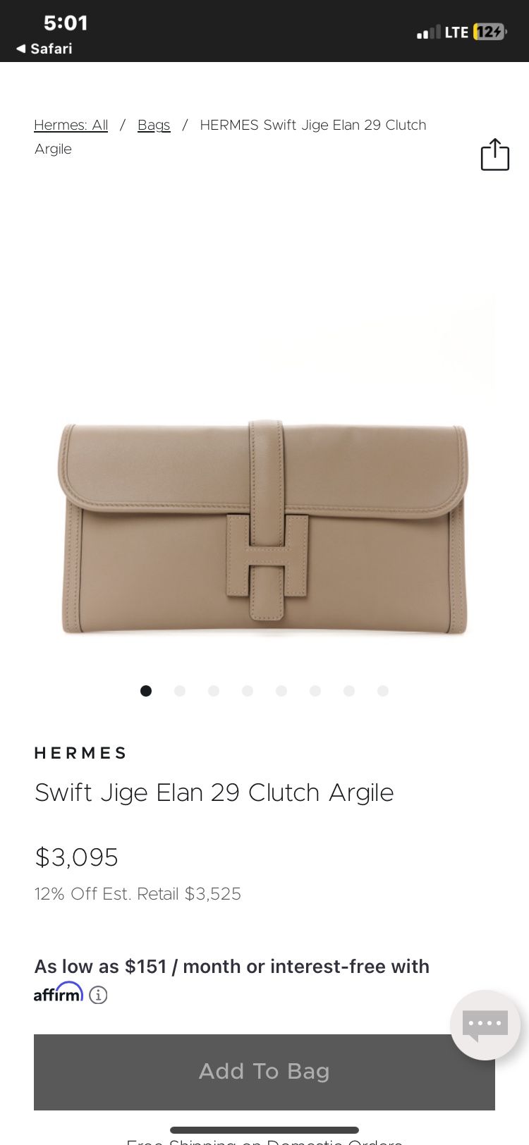 Hermes Swift Jige Elan 29 Clutch Argyle