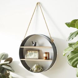  2 Barrel Hoop Hanging Wall Shelf 