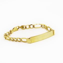 14K Gold 7mm Figaro Link ID Bracelet, 8.5" Long and 10g in weight. ONLY $1000