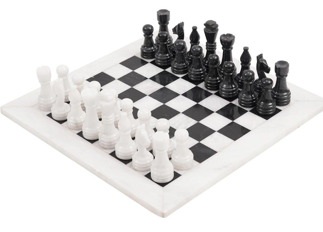 Marble Chess Set 15 Inches White and Black Handmade Chess Board Game - Best Travel Chess Set 2 Player Games - 1 Chess Board & 32 Chess Pieces - Chess