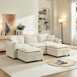92" Sectional Couches for Living Room, Cloud Couch Sectional with Storage Dual Ottoman