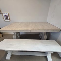 Modern Farmhouse Solid Wood Dining Table w/ Bench – Like New