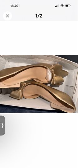Gold Ballet Flats with Bow Detail