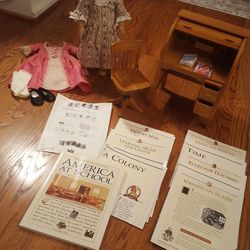 American Girl Doll, Clothes, Desk, Chair, & Books