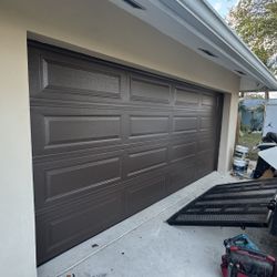 Garage Door 16x7 Brown Long Panel Hurricane Impact 