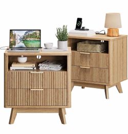 GarveeHome 24'' Nightstand Set of 2, Bedside Table, Night Stand, Light Oak