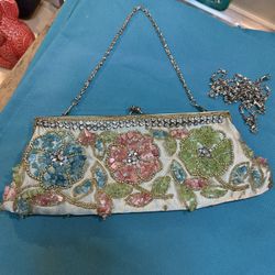 Vintage beaded satin Evening Clutch by Lapis 11” in length