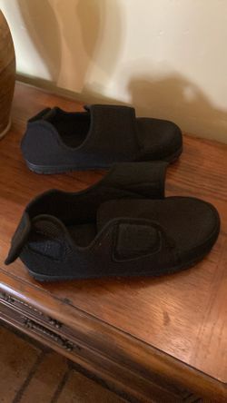 Black Slippers with adjustable Velcro Straps on back and top size 10