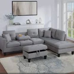 BRAND NEW 3PCS SECTIONAL SOFA SET WITH OTTOMAN AND ACCENT PILLOWS INCLUDED $379