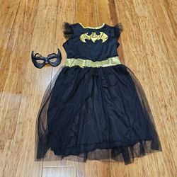 DC Comics Batgirl Costume Dress & Mask Girls Large 10-12 Black Gold Glitter Tulle