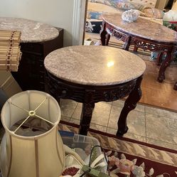 Organic Marble Pink Set Table Coffee Table With 2 End Table Mahogny Carved