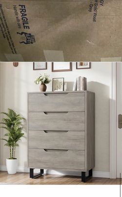 4-Drawer Solid Wood Contemporary Chest – Gray