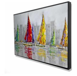 Begin Home Decor 2081-2436-CO5 24 x 36 in. Sailboats in The Wind - Contemporary Boat Framed Canvas Art