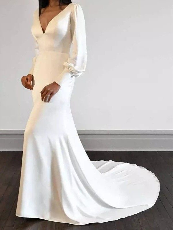 Simple Satin Sheath Wedding Gown Pick Options