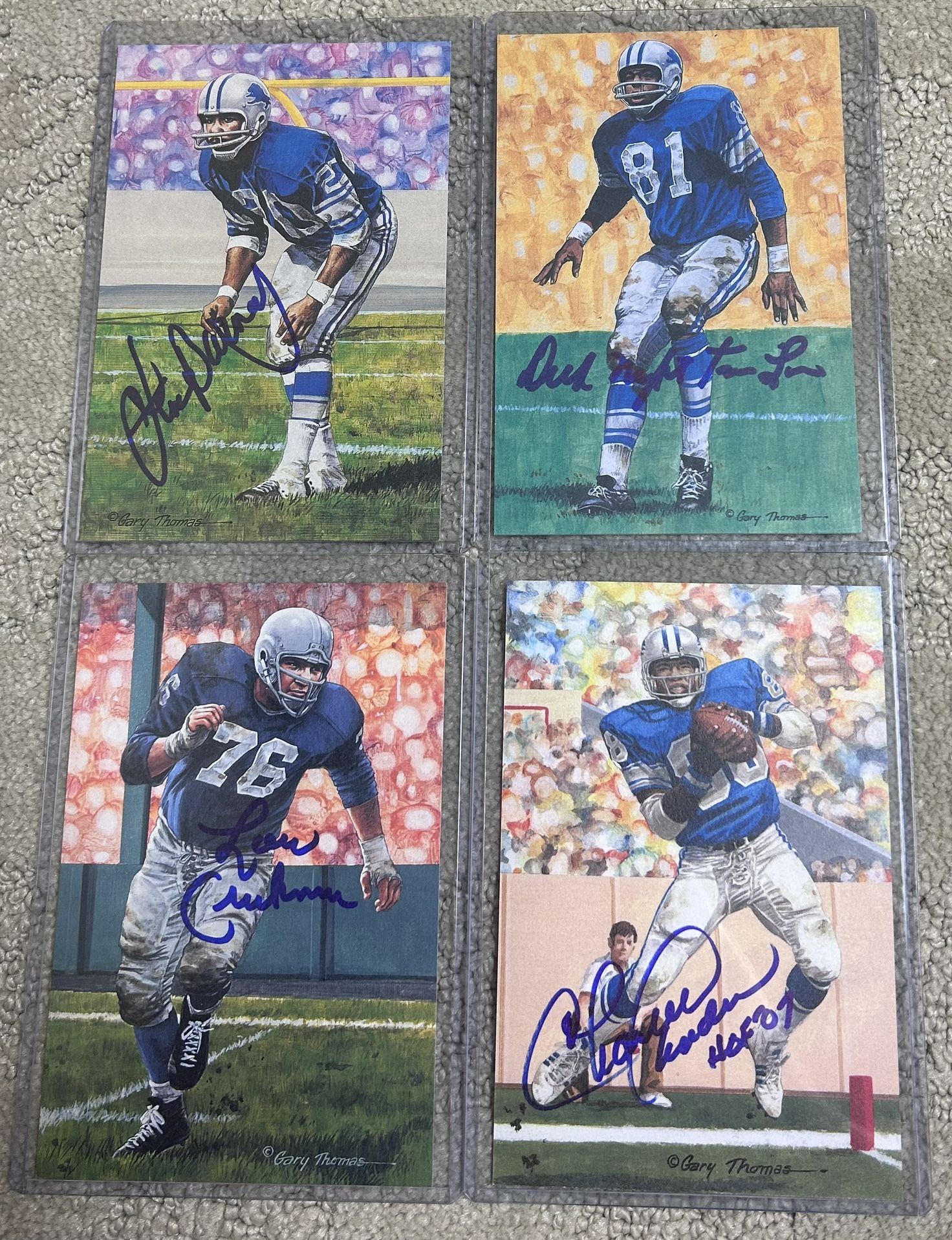 Lot Of 4 Autographed Detroit Lions Goal Line Art Cards