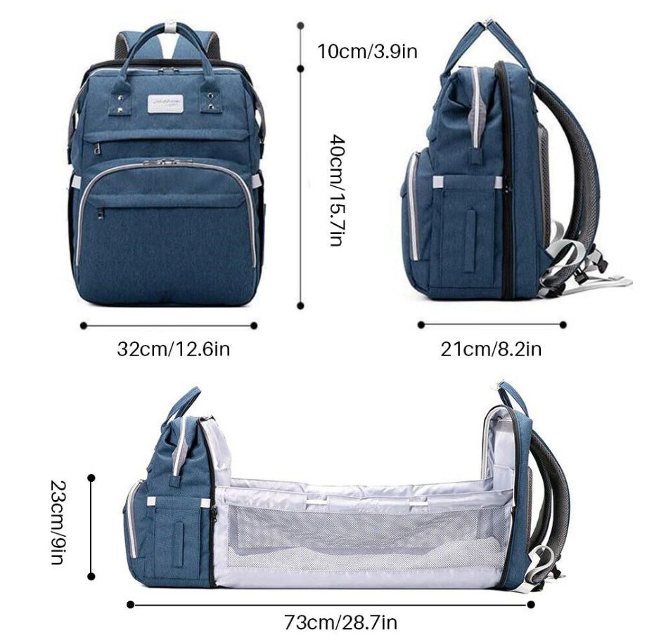 Baby Diaper Bag Backpack with Changing Station for Boy Girl, Baby Stuff Newborn Essentials Unisex Dad Mom Large Diaper Bag Bassinet Travel,Grey/Blue