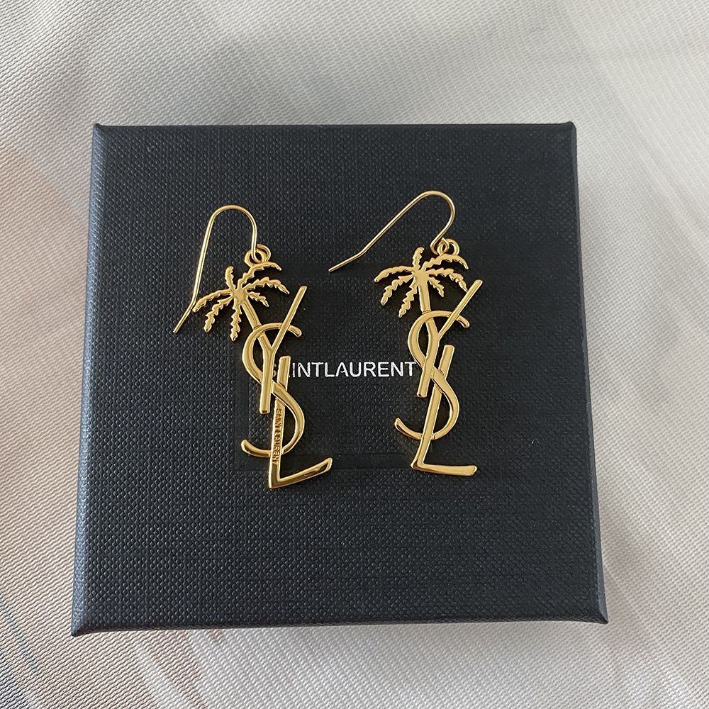 Yves Saint Laurent Metal Monogram Palm Earrings Gold