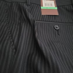 Perry Ellis Black Pinstripe Dress Slacks Size 34 waist 32 Length 