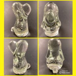 Vintage Hand Made Crystal Droopy Ear DOG Figurine Paperweight With Control Bubbles