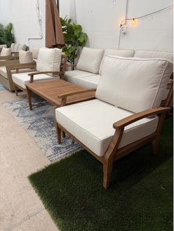 4 Piece Outdoor Teak Set Sunbrella Cushions *New Patio Furniture*