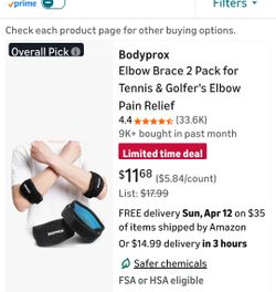 Bodyprox Elbow Brace 2 Pack for Tennis & Golfer's Elbow Pain Relief  new $5