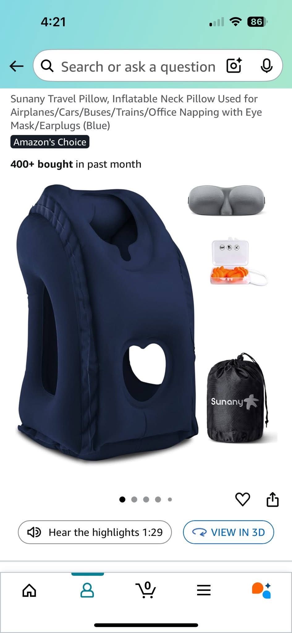 Inflatable Travel Pillow for Airplane