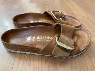 Birkenstock Madrid Brown Suede Big Buckle Sandals Size 36