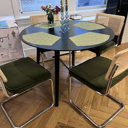 Dining Set 42” Black Table With 4 Cane and Metal Chairs