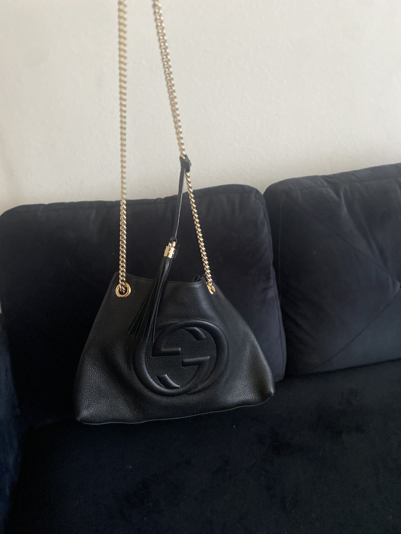 Gucci Soho Medium Black Double Leather Chain Shoulder Bag