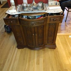 Unique Vintage Wood Cabinet With Gorgeous Etched Carvings 