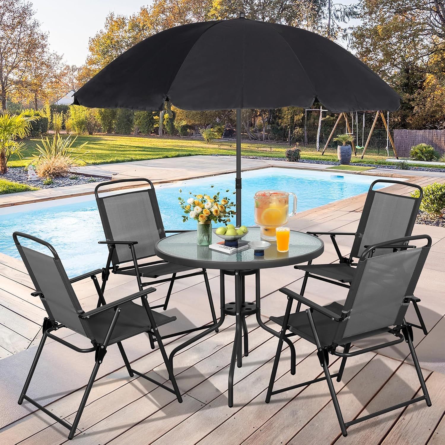 New Piece All Weather Folding Dining Set, Small Outdoor Metal
