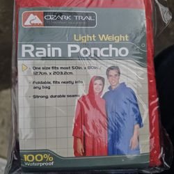 Ozark Trail Rain Poncho Light Weight 100% Waterproof 50" x 80"