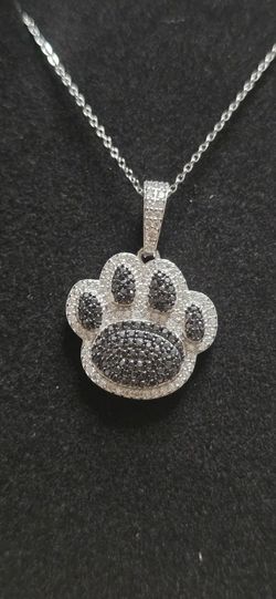Paw Print Pendant Black&white Moissanite In Silver