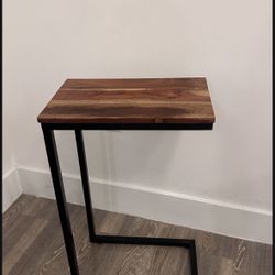 Industrial C-Shaped Side Table (Wood + Metal)