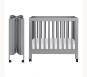 Gray Folding Mini Baby Crib with Wheels OBO