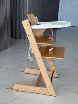 Stokke Tripp Trapp High Chair – Natural – Baby Set + Tray Included – $275