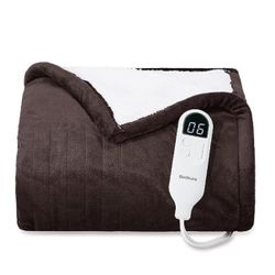 Bedsure Heated Blanket Throw Blanket - Fast Heating Electric Blanket, Soft Flannel Heated Throw with 4 Time Settings, 6 Heating Settings, Warm Gifts f