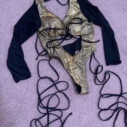 New Medium Gold Metallic Festival Rave One Piece Outfit New medium black blue floral sheer lace festival lingerie pantyBodysuit Swimsuit Bathing Suit