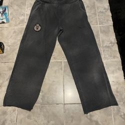 425 On Fairfax Grey Sweatpants Joggers Pockets Faded Beaded Logo SZ L RARE