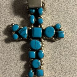 Great Turquoise Crossed Silver  Pendant
