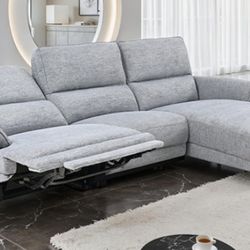 Brand New Grey Chenille Power Reclining Sectional Sofa