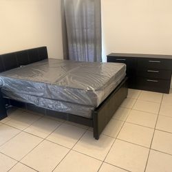Queen Size Bedroom Set With Two Nightstand, Dresser,  And Mattresses Set. All New Furniture Free Delivery Free Installed 