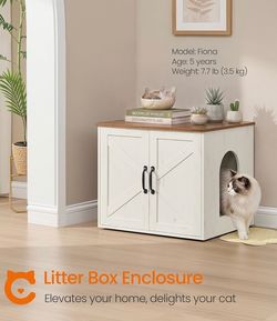 Cat Litter Box Enclosure, Indoor Pet House End Table Hidden Litter Box Furniture, 23.6 x 19.7 x 19.7 Inches, Rustic White and Honey Brown, HAINS Colle