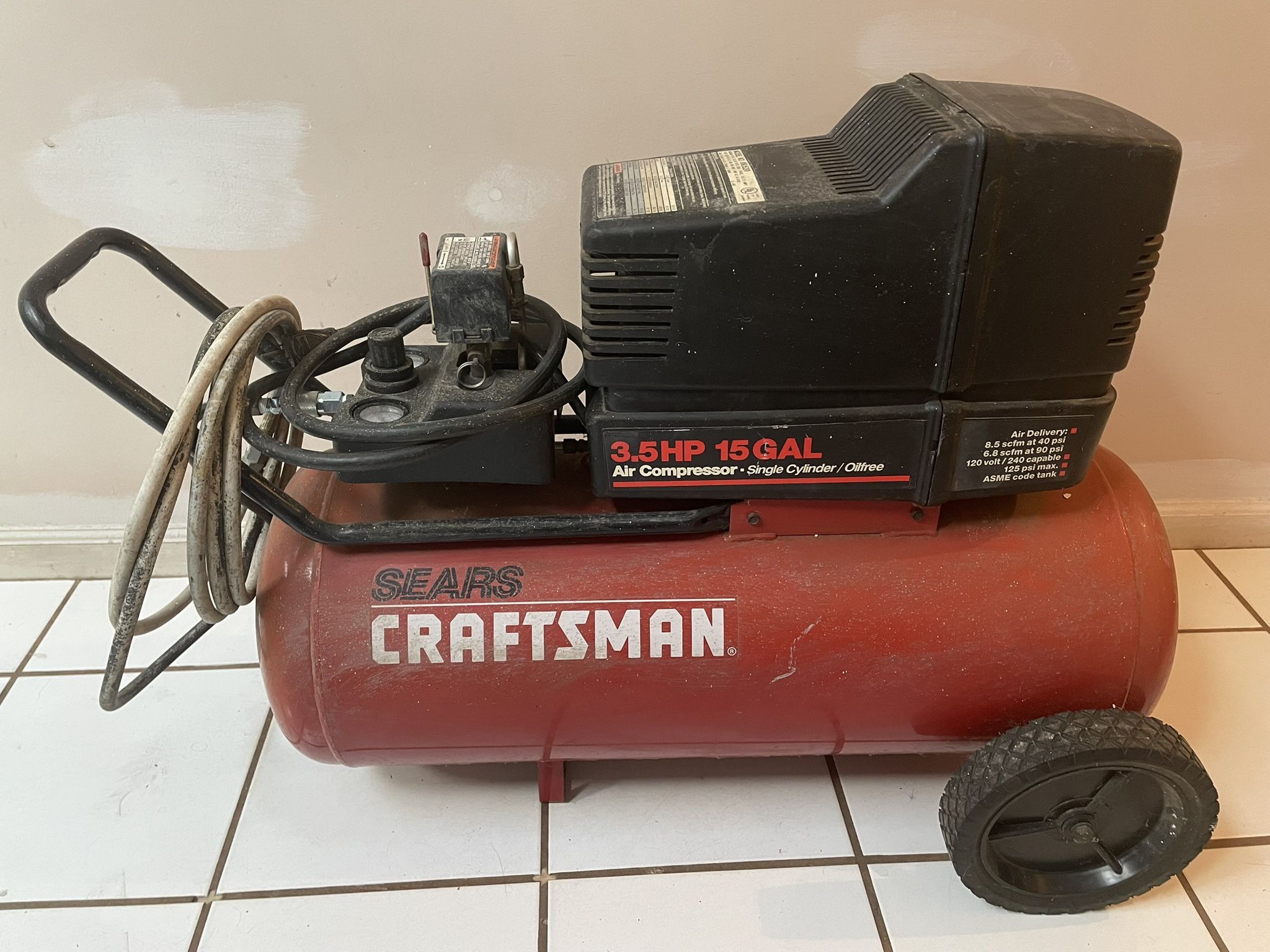 Sears Craftsman Compressor 3.5 HP, 15 Gal, 8.6 CFM Made in USA