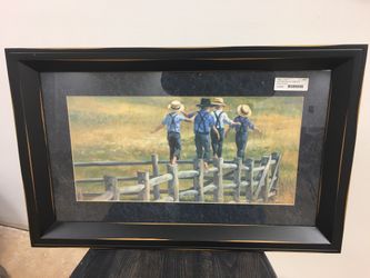 Beautiful “Amish Boys on Fence” Framed Print!