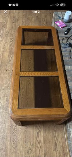 Wood Coffee Table with Glass Inserts