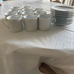Set of 11 Prisma Vienna Gold Line Cups and Saucers