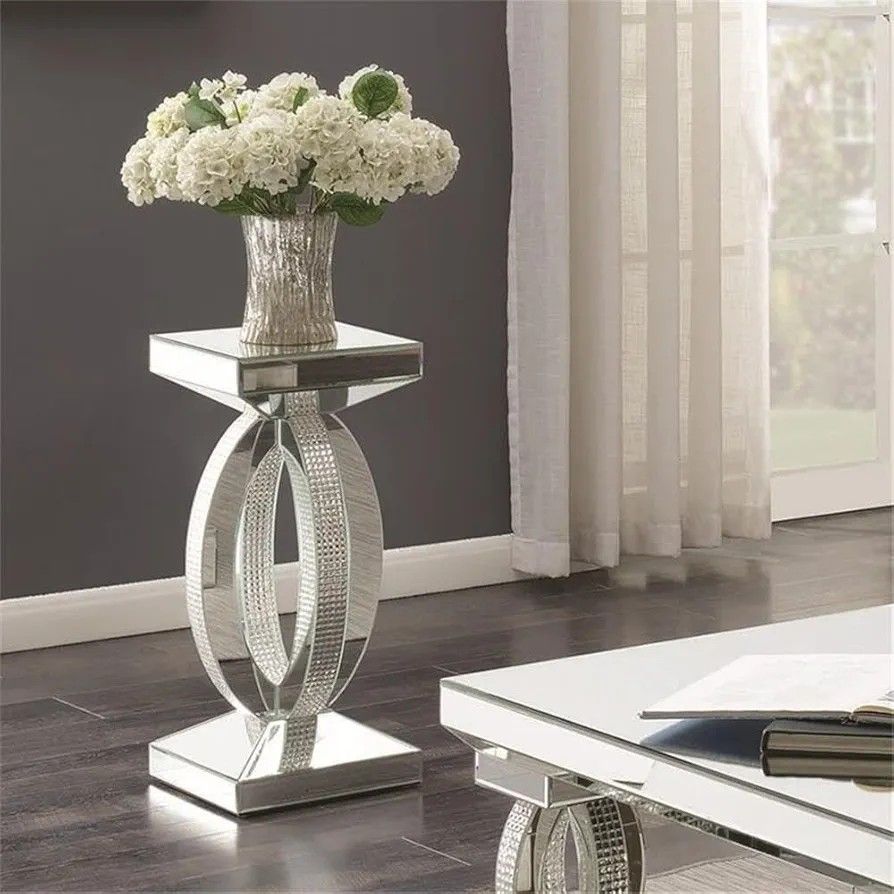 Glass Side Table, Coaster Furniture Amalia Square Mirrored Acrylic Crystal Side End Table Silver NEW